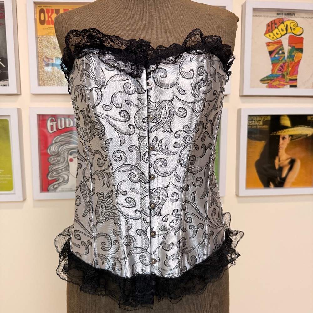 Silver & Black Lace Corset Top